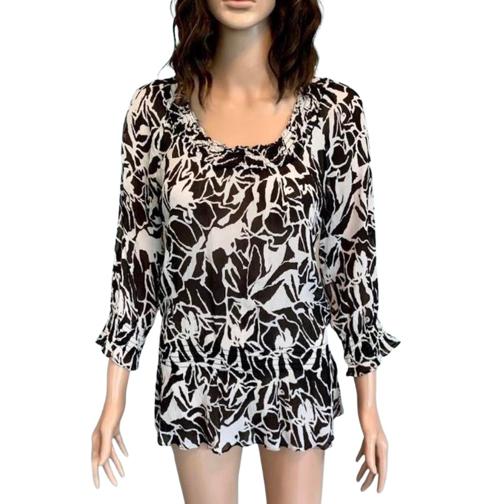 Peter Nygard Black & White Silk Blouse